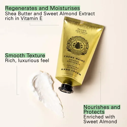 Vista 2 de Panier des Sens Crema de manos de almendras dulces para piel seca, 2.5 fl oz Premium French Hand Cream 97% Natural Ingredients Softening Care