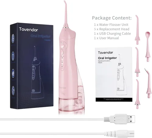 Vista 9 de Hilo dental TOVENDOR eléctrico, para agua, irrigador bucal dental inalámbrico, 3 modos, 3 puntas para higiene familiar