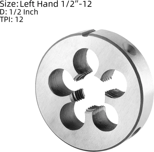 Vista 3 de Burkit 1/2 "-12 UNS Juego de dados y roscas para mano izquierda, 1/2 x 12 UNS Macho de rosca y troquel redondo 1/2 x 12 UNS Left Hand Machine