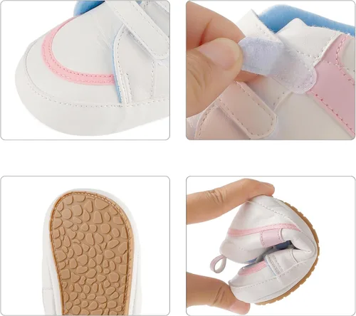 Vista 3 de ESTAMICO - Tenis de piel sintética para bebés, niños y niñas, suela de goma antideslizante, para primeros pasos, zapatos para exteriores