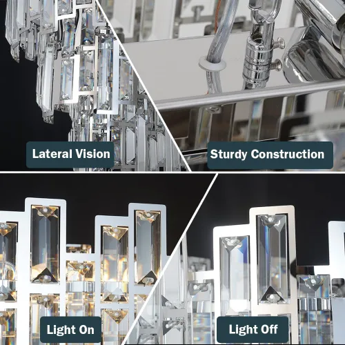Vista 5 de Candelabros modernos para comedor, lámpara de araña rectangular cromada, lámpara colgante de cristal, colgante rectangular lineal cromado