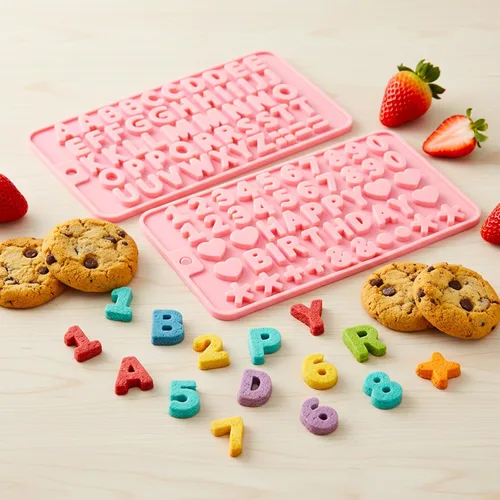 Vista 6 de Moldes de chocolate con números y letras de silicona de 2 piezas, moldes reutilizables para dulces de múltiples patrones para decoración