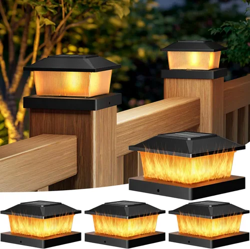 Vista 9 de btfarm Paquete de 8 luces solares para punta de poste al aire libre, 2 modos de color 16 luces LED para postes de valla se ajustan a 4x4 3.5x3.5