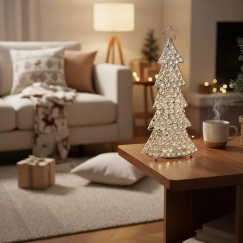 Vista 6 de Modern Day Accents Escultura de árbol de Navidad de cristal, 16 pulgadas de altura, transparente, plata, vidrio, hierro, decoración navideña al aire