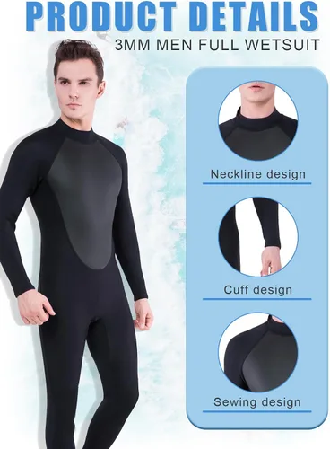 Vista 2 de Traje de neopreno completo para hombre y mujer, 0.118 in, buceo, natación, trajes húmedos térmicos, cremallera delantera/trasera, traje de baño