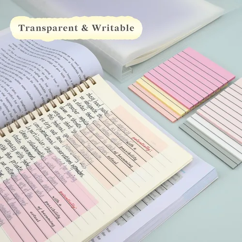 Vista 5 de Temiary 6 blocs de notas adhesivas transparentes con líneas, nota adhesiva transparente, impermeable, transparente, marcadores adhesivos