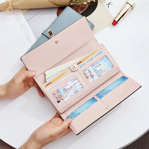 Vista 7 de CLUCI Cartera de cuero para mujer diseño delgado triple tarjetero para tarjetas de crédito Classic
