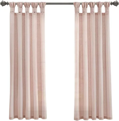 Vista 16 de Lush Decor Par de cortinas de ventana con solapas anudadas de yute, 45" x 84", azul