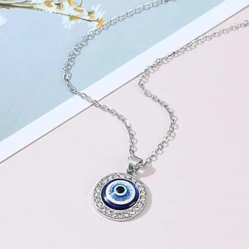 Vista 5 de Gargantilla con colgante de ojo malvado azul, collar de la suerte de cuerda de cuero para mujer