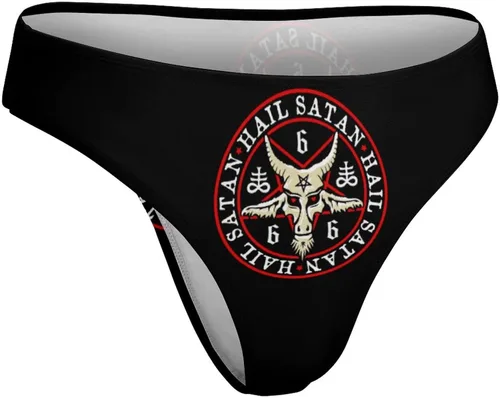 Vista 3 de Hail Satan Baphomet Goat - Tanga elástica vintage para mujer, ropa interior cómoda con espalda en T