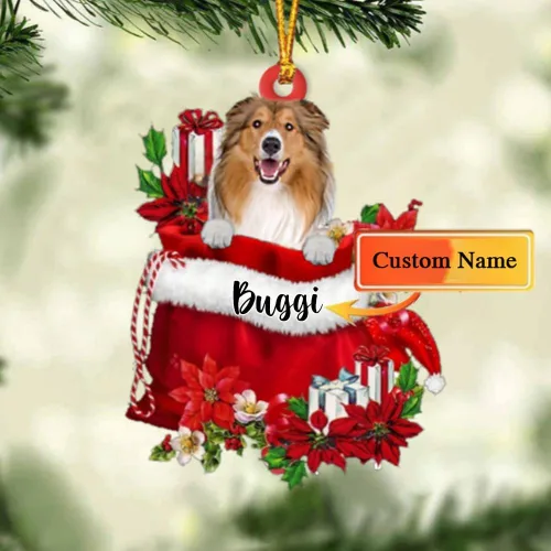 Vista 191 de Perro Akita Inu personalizado en bolsa de regalo, adorno de Navidad, nombre personalizado, regalo para amantes de los perros, familia, Navidad