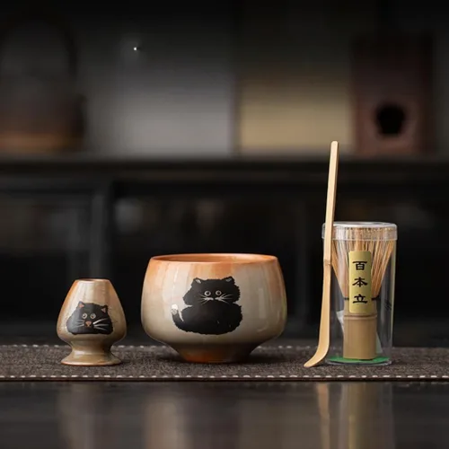 Vista 10 de Juego de batidor de matcha, juego de 4 piezas para ceremonia de matcha con batidor de matcha, cuchara de bambú de matcha, soporte para batidor