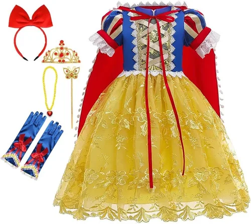 Vista 7 de HIHCBF Disfraz de princesa blanca como la nieve para niñas, cumpleaños, Navidad, Halloween, carnaval (con accesorios)