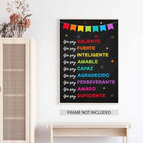 Vista 5 de Jinniee Yo Soy Valiente Fuerte Amado - Póster inclusivo en español, afirmaciones positivas para niños, autoestima, escuela en casa, decoración