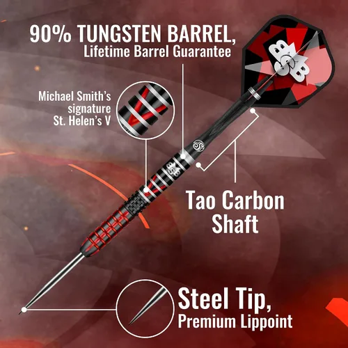 Vista 5 de Shot! Punta de acero para dardos, Michael Smith Defiant (0.81 oz/0.85 oz/0.88 oz/0.95 oz), 90% barril de tungsteno, peso central, juego de dardos