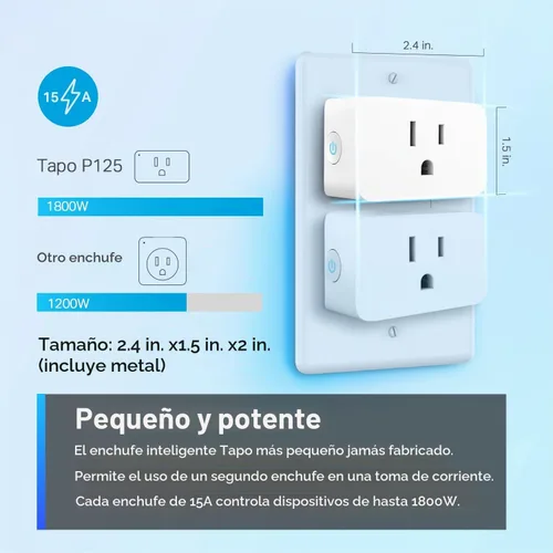 Vista 5 de TP-Link Tapo Apple HomeKit Smart Plug Mini, diseño compacto, 15A/1800W máximo, configuración súper fácil, funciona con Siri, Alexa y Google Home