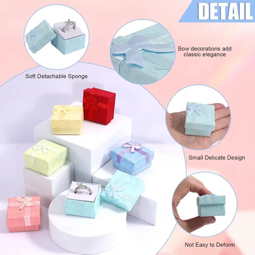 Vista 3 de Juego de 24 cajas de regalo, cajas de joyería de colores surtidos, pequeña caja de regalo dura para aretes de anillo, cajas de regalo de joyería