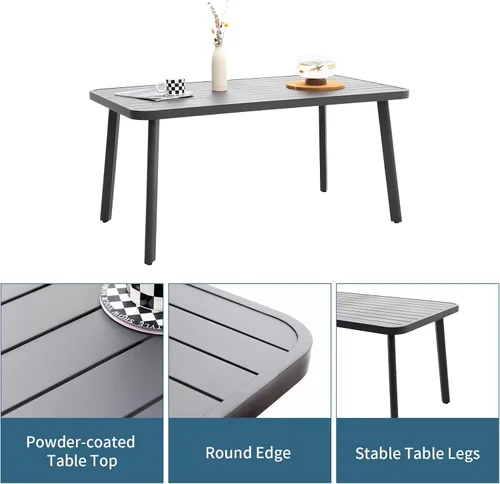 Vista 5 de Mesa de comedor al aire libre para 4 personas 62 pulgadas, mesa rectangular de aluminio para patio, color gris