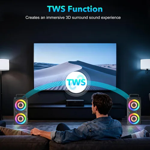 Vista 11 de Altavoz Bluetooth de 100 W, portátil, grande, potente, graves profundos, sonido fuerte, inalámbrico Boombox con subwoofer TWS luces LED DSP grandes