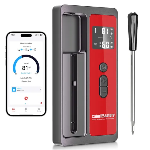Vista 10 de Termómetro inalámbrico para carne: termómetro inteligente Bluetooth de 500 pies para cocinar y asar a la parrilla, termómetro digital CaloriMastery