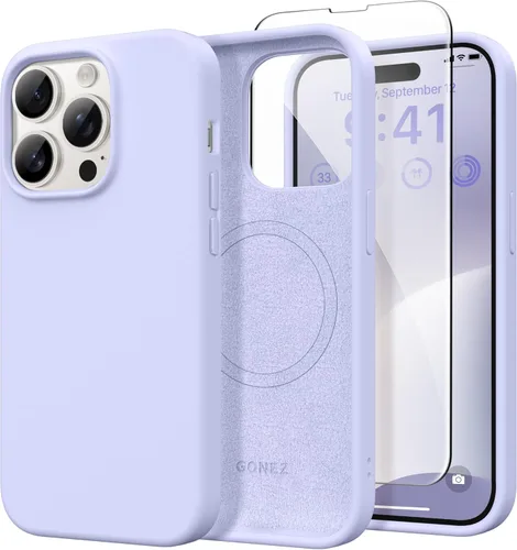 Vista 192 de GONEZ Funda magnética para iPhone 14, compatible con Magsafe, con protector de pantalla + protector de cámara, forro de microfibra antiarañazos