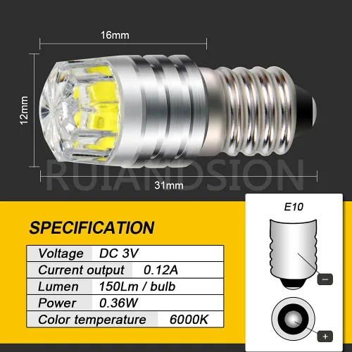 Vista 4 de Ruiandsion 2 unids 2W COB 3V E10 Base LED Actualización Bombilla Reemplazo para Linternas Antorcha LED Luz, Blanco