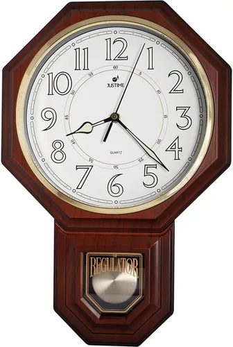 Vista 13 de JUSTIME Reloj de pared clásico vintage tradicional de estilo Schoolhouse, con péndulo y melodía Westminter cada hora, relojes de pared con melodía