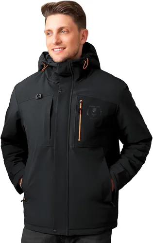 Vista 2 de Chaqueta térmica impermeable a prueba de viento para hombre, con capucha, aislada, ligera, abrigo de nieve de invierno con múltiples bolsillos