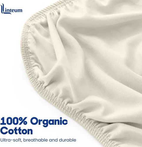 Vista 6 de Linteum Textile - Sábana para cuna de algodón orgánico natural para Pack-N-Play, algodón orgánico de punto transpirable, 1 paquete, 27 x 39 Beige