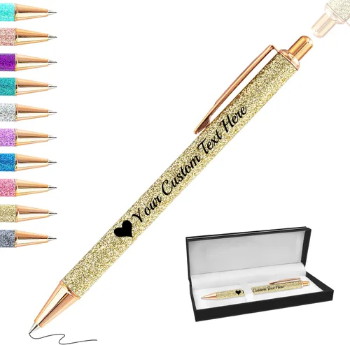 Vista 22 de Bolígrafos con purpurina personalizados con nombre, bolígrafos bonitos y bonitos personalizados, bolígrafos retráctiles de tinta negra, suministros