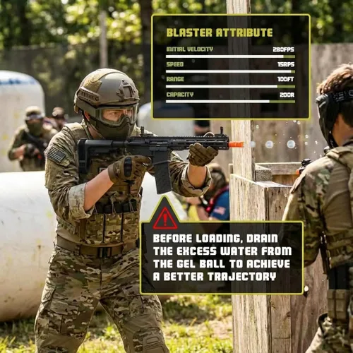 Vista 6 de EMERBU Pro-Grade Gel Splatter Ball Blaster SLR Actualizado por EMERBU - Cuerpo de Metal y Nylon - 11.1V Alta Potencia - Juego de Engranajes de Metal