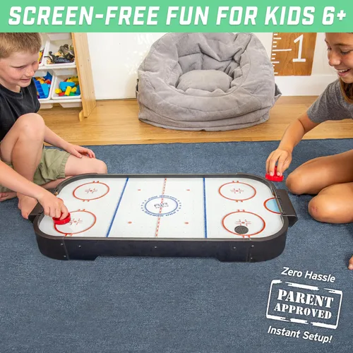 Vista 6 de GoSports Juego de hockey de aire de mesa de 30 pulgadas para niños, mesa de juego portátil, funciona con pilas, color negro