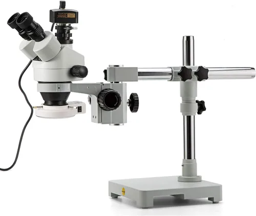 Vista 5 de SWIFT Microscopio estéreo trinocular S7 7X-45X con oculares de campo ancho 10X, lente objetivo de zoom 0.7X-4.5X, soporte de brazo único y anillo