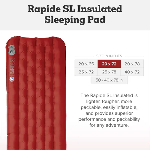 Vista 2 de Big Agnes Rapide SL - colchón inflable aislante, ultraligero, compacto para todas las estaciones de mochilero y senderismo, bolsa de bombeo