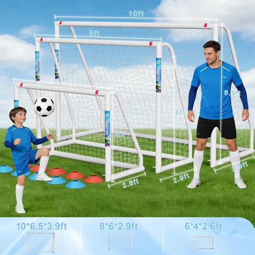 Vista 5 de Soccer Goal for Backyard 10×6.5, 8×6 and 6×4 FT Soccer Goals Weatherproof and Portable HPVC Soccer Goal with Soccer Target Net and Carry Bag for