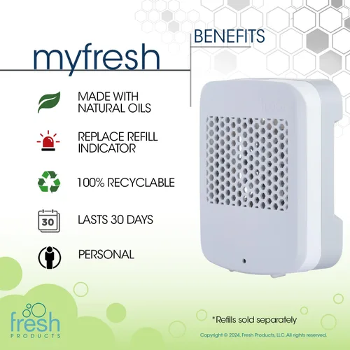 Vista 4 de Fresh Products myfresh - Ambientador personal 2.0 con tecnología de fragancia seca para espacios pequeños, diseño compacto, sensor de movimiento