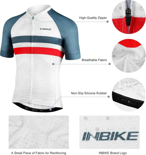 Vista 4 de INBIKE Maillot de ciclismo para hombre, 3 bolsillos traseros, absorbe la humedad, manga corta, secado rápido, reflectante, camisas de ciclismo