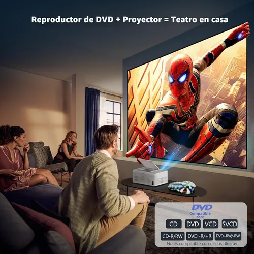 Vista 2 de TMY Proyector Bluetooth con reproductor de DVD integrado, mini proyector de 1080P, proyector de DVD portátil para películas al aire libre