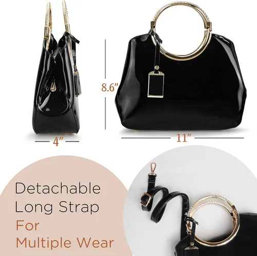 Vista 3 de HOXIS Charm - Bolso de hombro estructurado con agarre de metal brillante para mujer