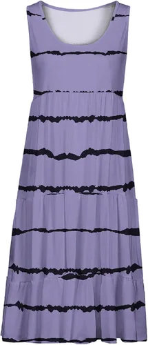 Vista 5 de Vestido midi con tirantes y estampado floral para mujer, vestido de verano sin mangas a rayas, vestido de playa fruncido con escalones, vestido