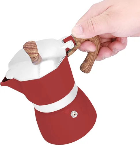 Vista 7 de Moka Pot - Cafetera de café expreso de aluminio de 5.1 fl oz, cafetera moka octogonal para oficina en casa (rojo)