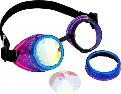 Vista 11 de Gafas de caleidoscopio retro con pinchos, gafas de cristal arcoíris steampunk estilo soldadura, gafas de cosplay punk