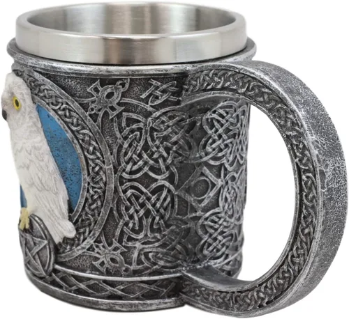 Vista 3 de Ebros Dazed Blancanieves Búho Blanco Nieve - Vajilla adorable de Tundra ártica con tatuaje tribal celta nudos y piedras preciosas rojas