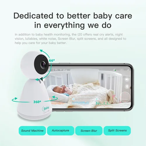 Vista 3 de iBaby i20 Monitor de bebé sin contacto: rastrea datos de salud en vivo, sueño, movimiento, monitor de bebé de bienestar con soporte de piso, cámara