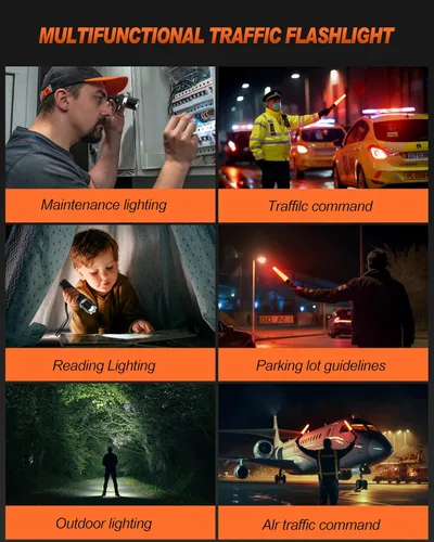 Vista 6 de Paquete de 4 varitas de tráfico, linterna LED de tráfico de 11 pulgadas con 5 modos intermitentes, bastón de control de seguridad de tráfico