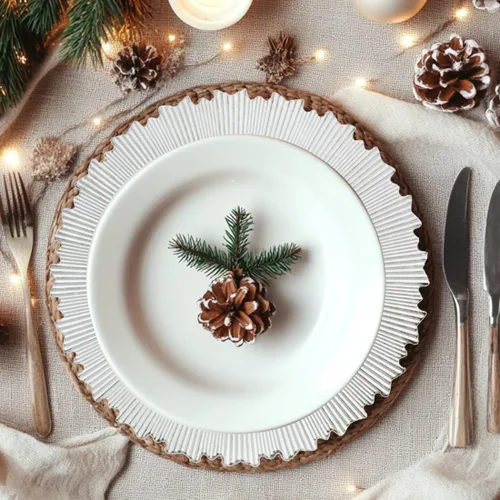 Vista 2 de Platos Base Blancos Antiguos, Platos Base Redondos de 13" para Platos de Cena, Juego de 6 Platos Base de Plástico para Bodas, Fiestas, Decoración