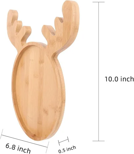 Vista 6 de Bandeja de madera para servir platos de Navidad, bandeja de plato de sushi con forma de cuerno de oreja de alce de Navidad para restaurante y hogar