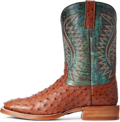 Vista 2 de ARIAT Botas de avestruz con punta cuadrada para hombre, Turquesa
