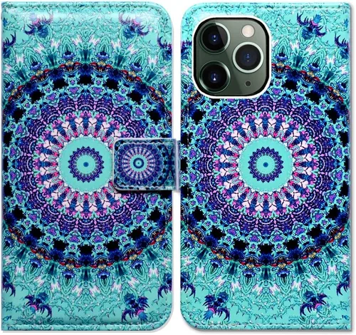 Vista 11 de Bcov Funda para iPhone 11 Pro Max, diseño de pájaro negro y verde con tapa de cuero con ranura para tarjeta de crédito, soporte para tarjeta