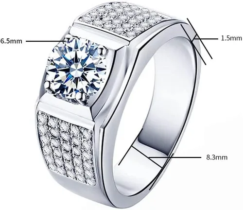 Vista 6 de Anillos de compromiso de moissanita para hombre, 1 quilate, 0.256 in, centro solitario, moissanita, alianza de boda, aniversario, cumpleaños